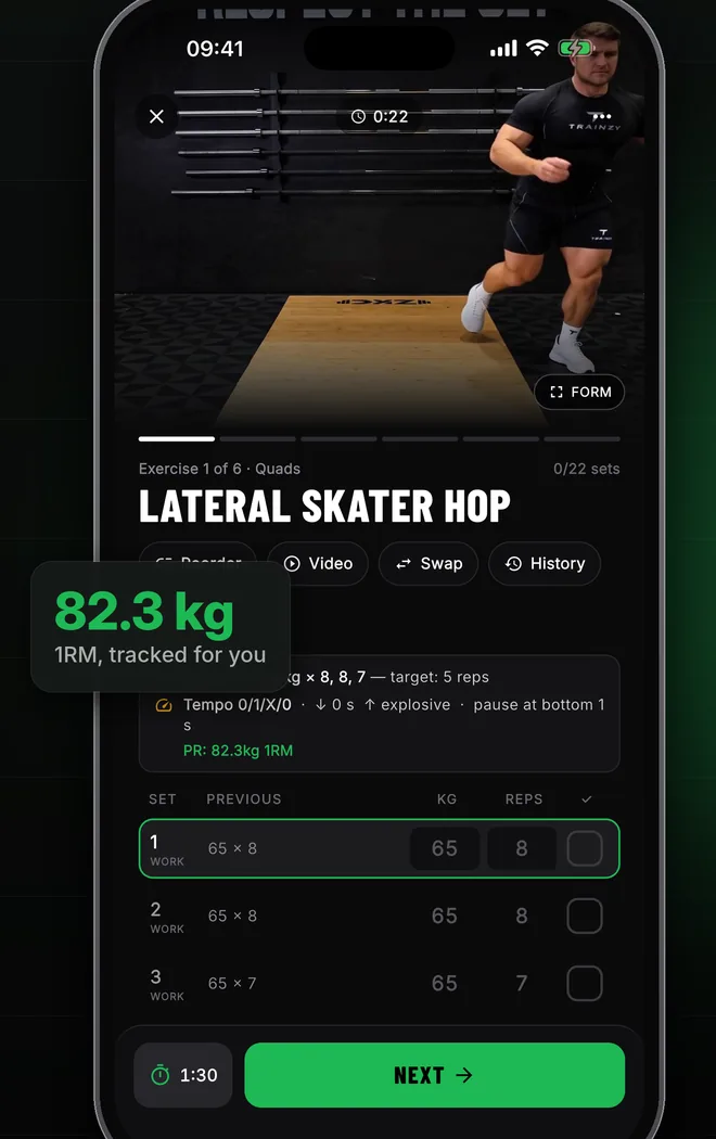 Workout player with video and sets