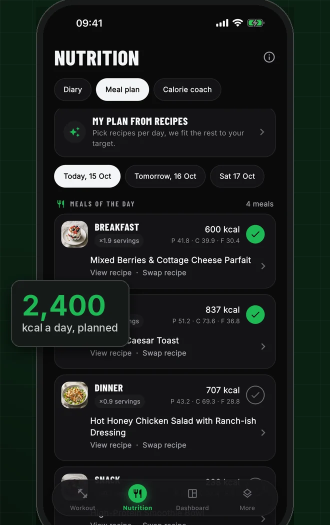 Today's meal plan: 2,400 kcal across 4 meals